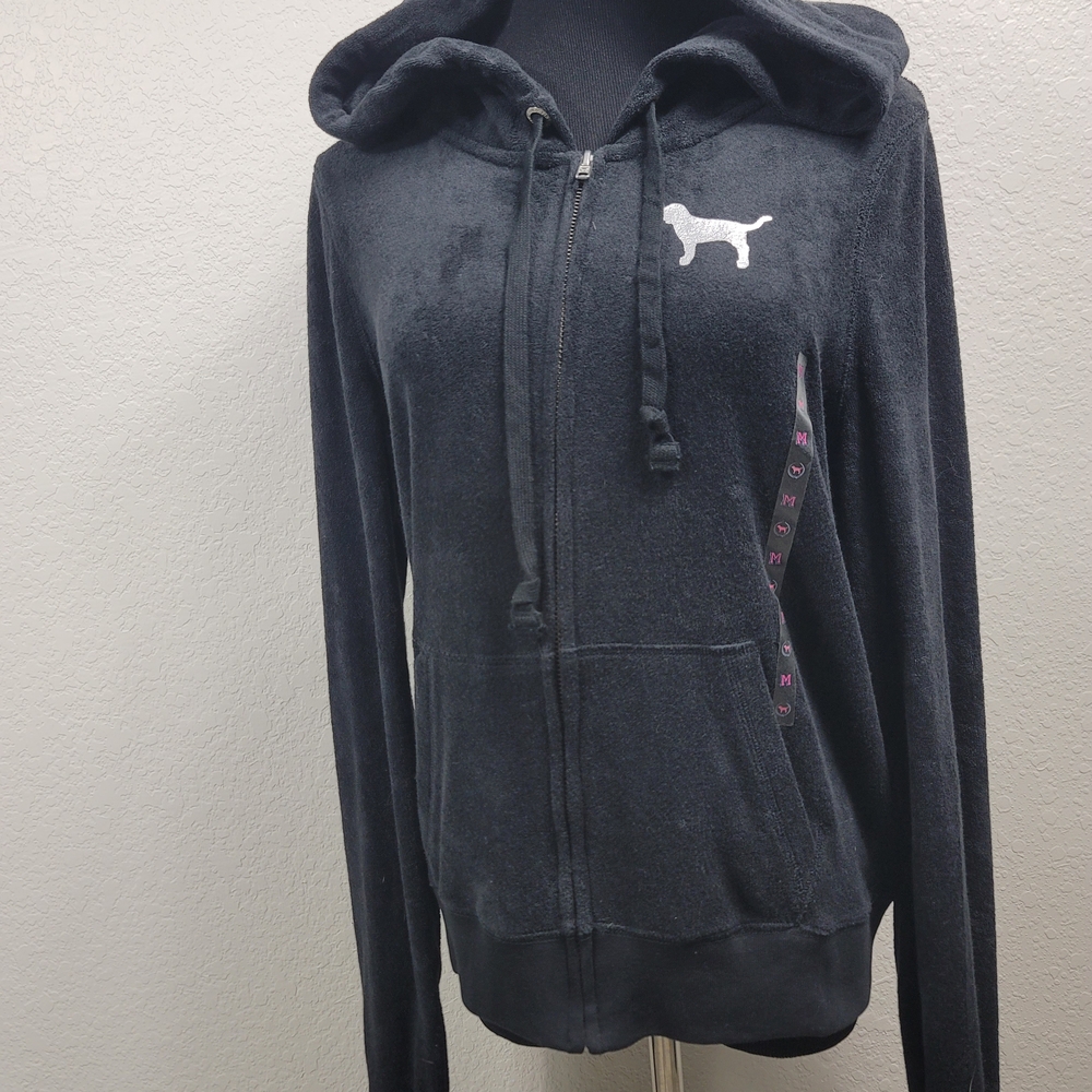 Victoria's Secret Black Terry Cloth Hoodie & Shorts Set SIZE MEDIUM NWT